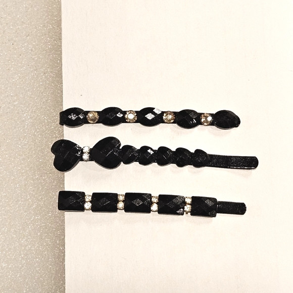 Set Of 3 Black And Clear Rhinetone hair pins Special Occasion Bun Braid Prom - Picture 1 of 4